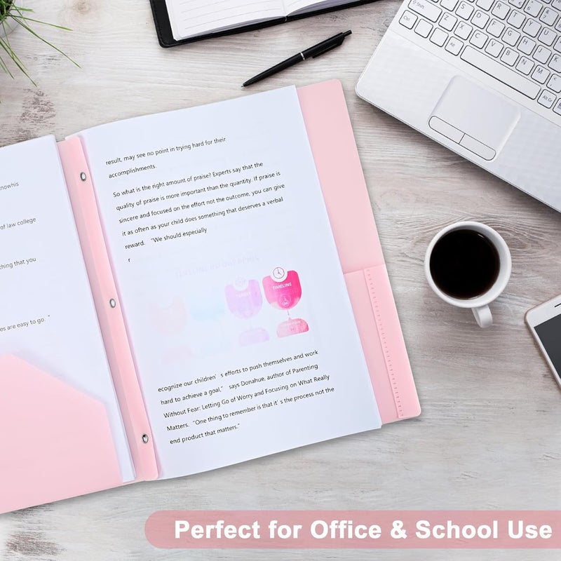 XRUNMIX Two-Pocket-Folders with 3 Prongs, Letter Size Plastic Folders with Pockets and Prongs, Poly Plastic Folders for Office & School. 6 Pastel Colors (Pink - 6 Packs) - Image 5